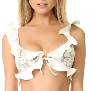 NWT FOR LOVE & LEMONS- Corsica Lacey Ruffle Bikini Top White Summer Pool Beach